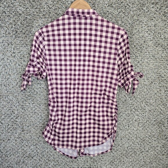 Eden & Olivia Maternity Top Womens Small Purple Check Button Up Stretch Casual - Picture 7 of 7